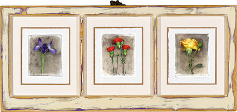 Three Pane Iris Carnation & Rose