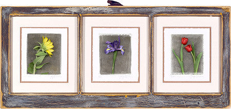 Three Pane Mixed Flowers - Framed